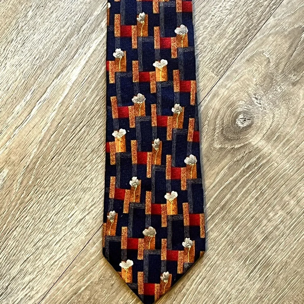 Ermenegildo Zegna Disegno Esclusivo Tie Foulard Blue‎ Orange Floral Geometric